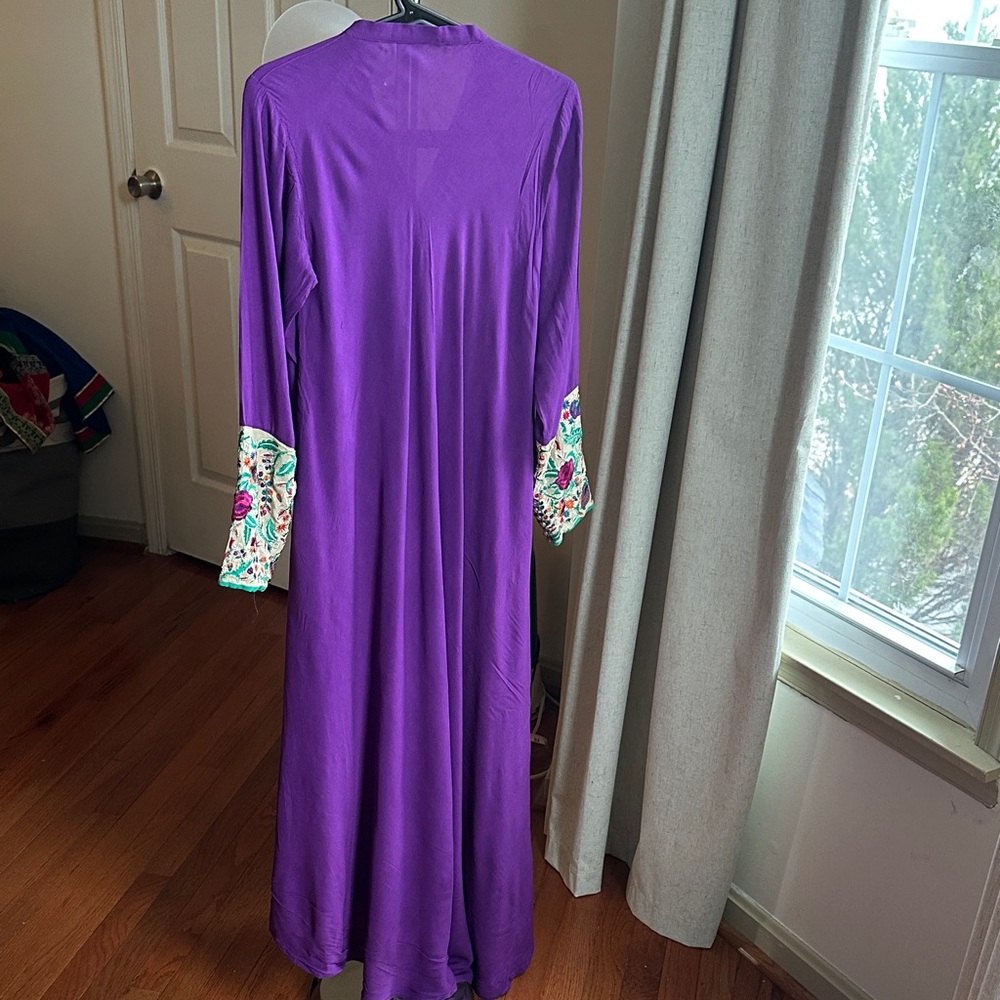 Purple Embroidered Sleeve Dress - Picture 6 of 8